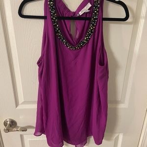Purple Beaded Neckline Split-Back Top